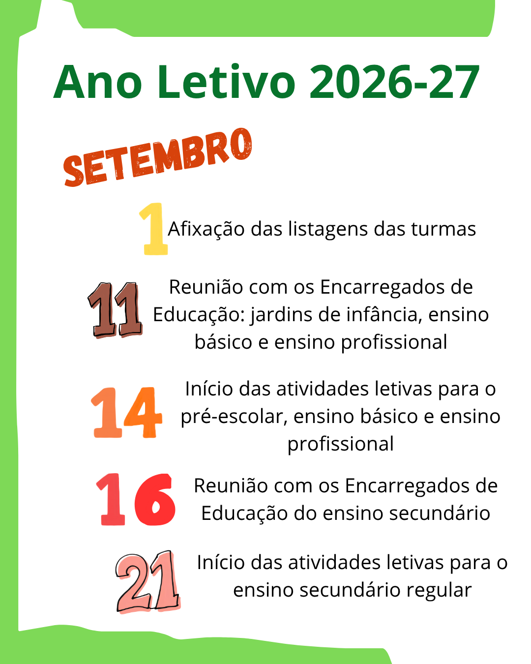 Inicio ano letivo 2026 27